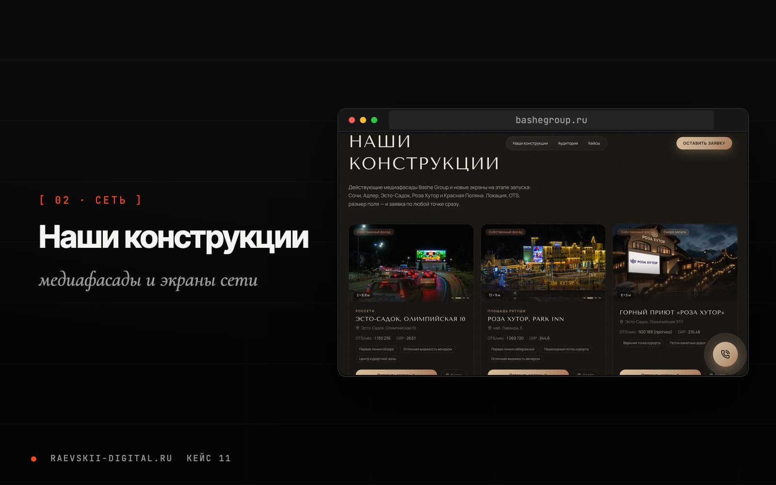 Сеть экранов Bashe Group на карте Сочи